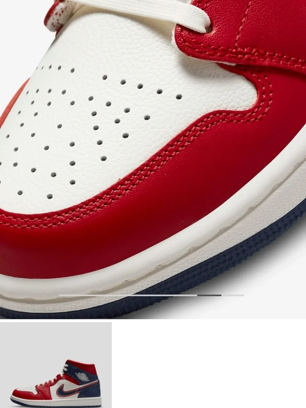 Air Jordan 1 Mid-Top Sneaker - Gym Red/Midnight Blue/Sail Size 7 Men/Women 8.5
